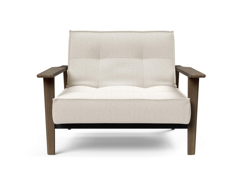 INNOVATION LIVING  Fauteuil design SPLITBACK FREJ 531 - Bouclé Off White convertible lit 90*115 cm accoudoirs chêne fumé